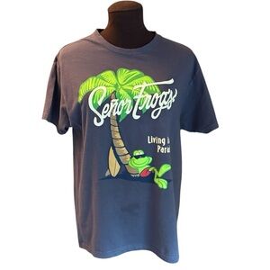 Senor Frogs Official Womens Embroidered Blue "Living in Paradise" T-Shirt Medium